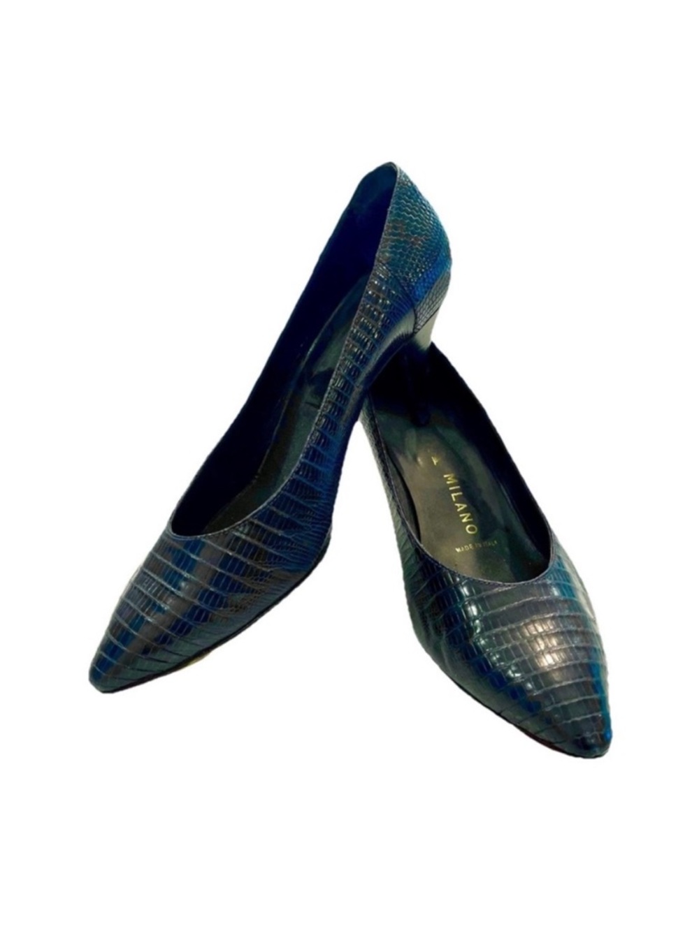 PRADA Exotic Genuine Lizard Size 38 (7.5 US) Navy Blue Heeled Pumps - Picture 3 of 11